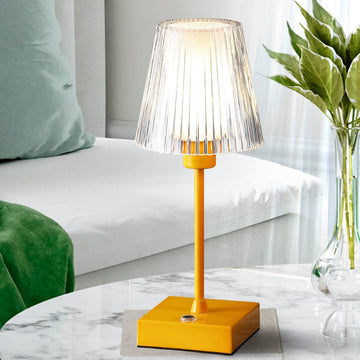 Oscar 12.5" Modern Industrial Rechargeable/Cordless Iron/Acrylic Integrated LED Table Lamp with Ribbed Shade - JONATHAN Y